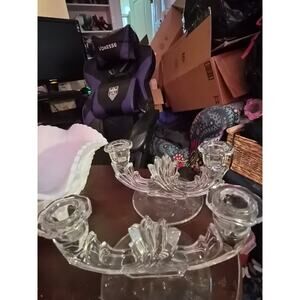 V intage Fostoria Baroque Style Fouble Candlholders Clear Crystal Pressed Glass